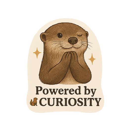 Powered by Curiosity Otter Sticker — Cute Waterproof Kiss-Cut Vinyl Sticker