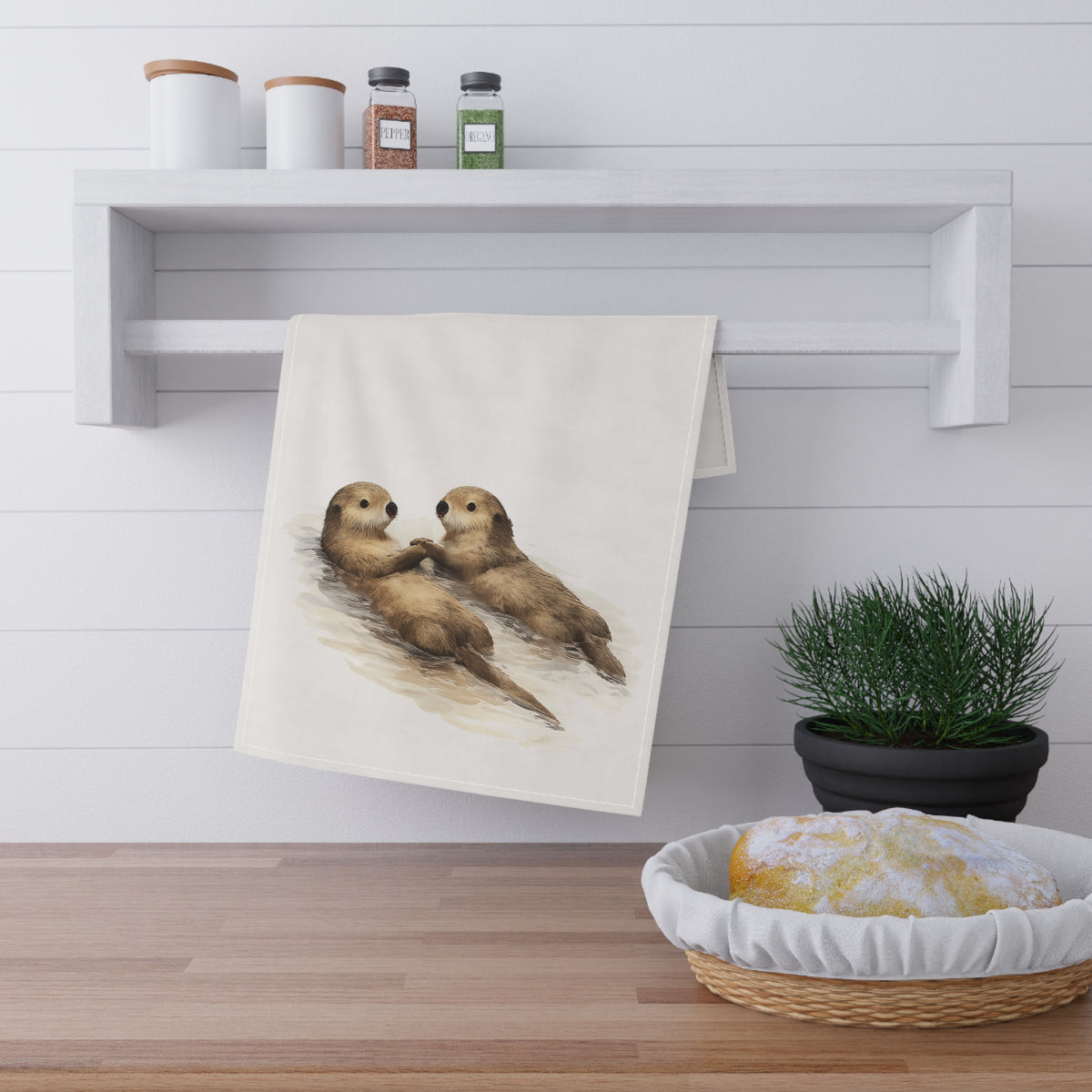 Coastal Otter Couple Tea Towel