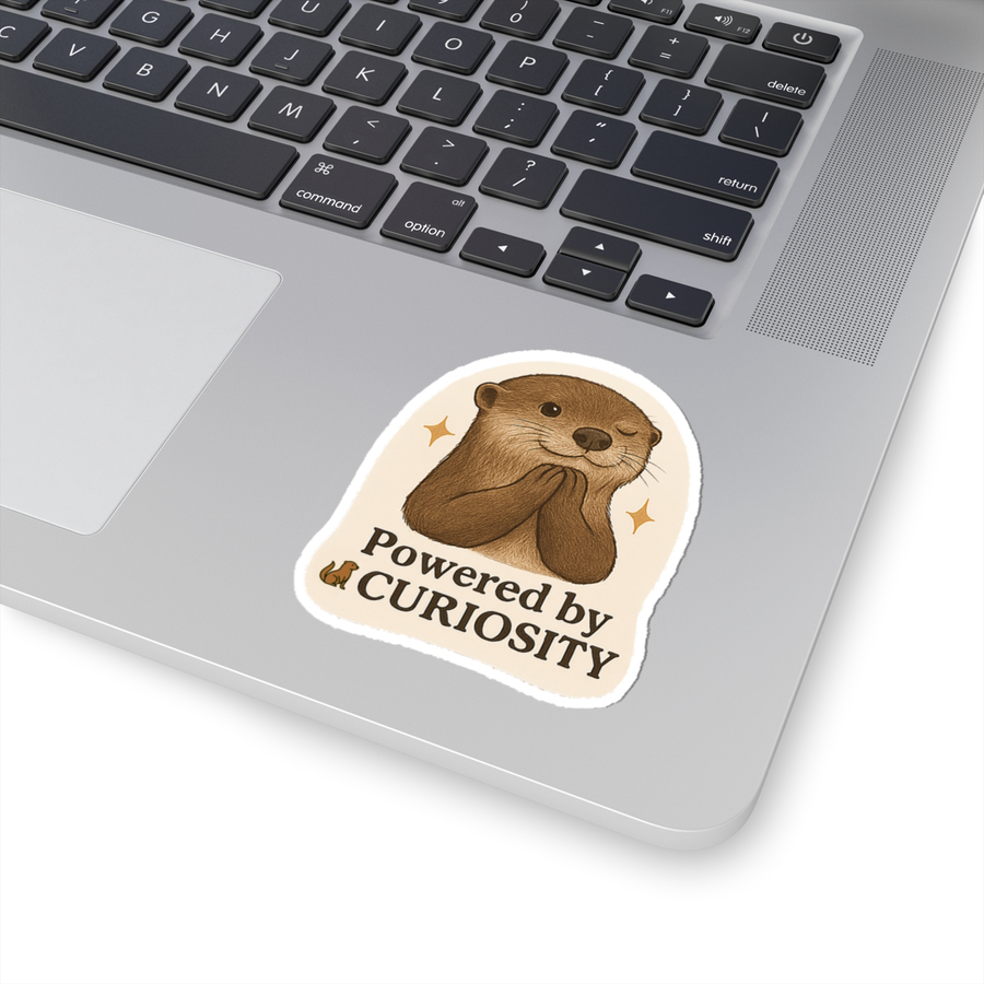 Powered by Curiosity Otter Sticker — Cute Waterproof Kiss-Cut Vinyl Sticker