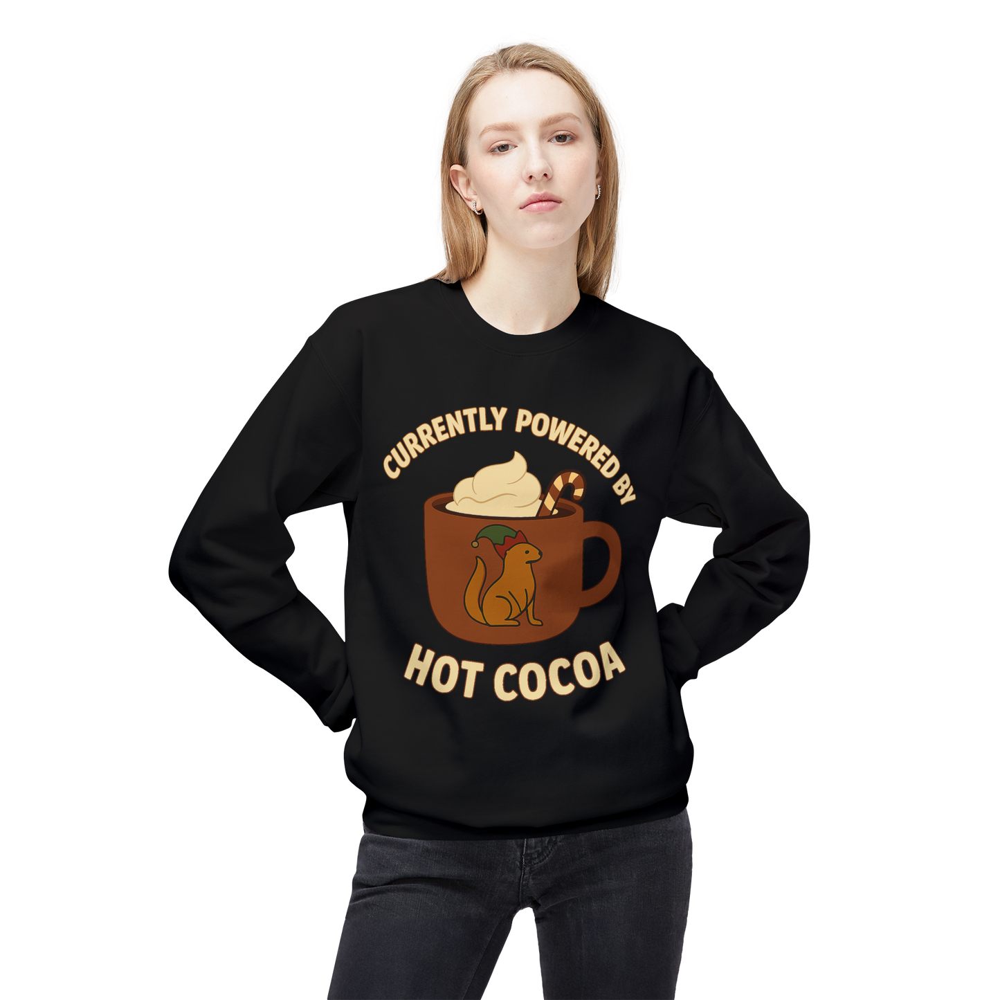 Currently Powered by Hot Cocoa - Cozy Crewneck Sweatshirt