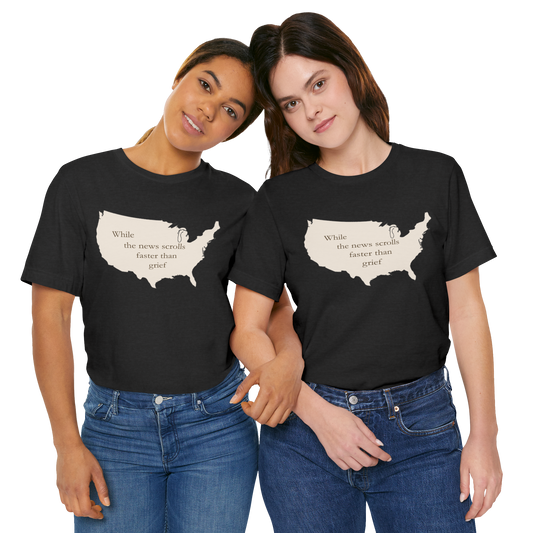 Witness Tee, While News Scrolls