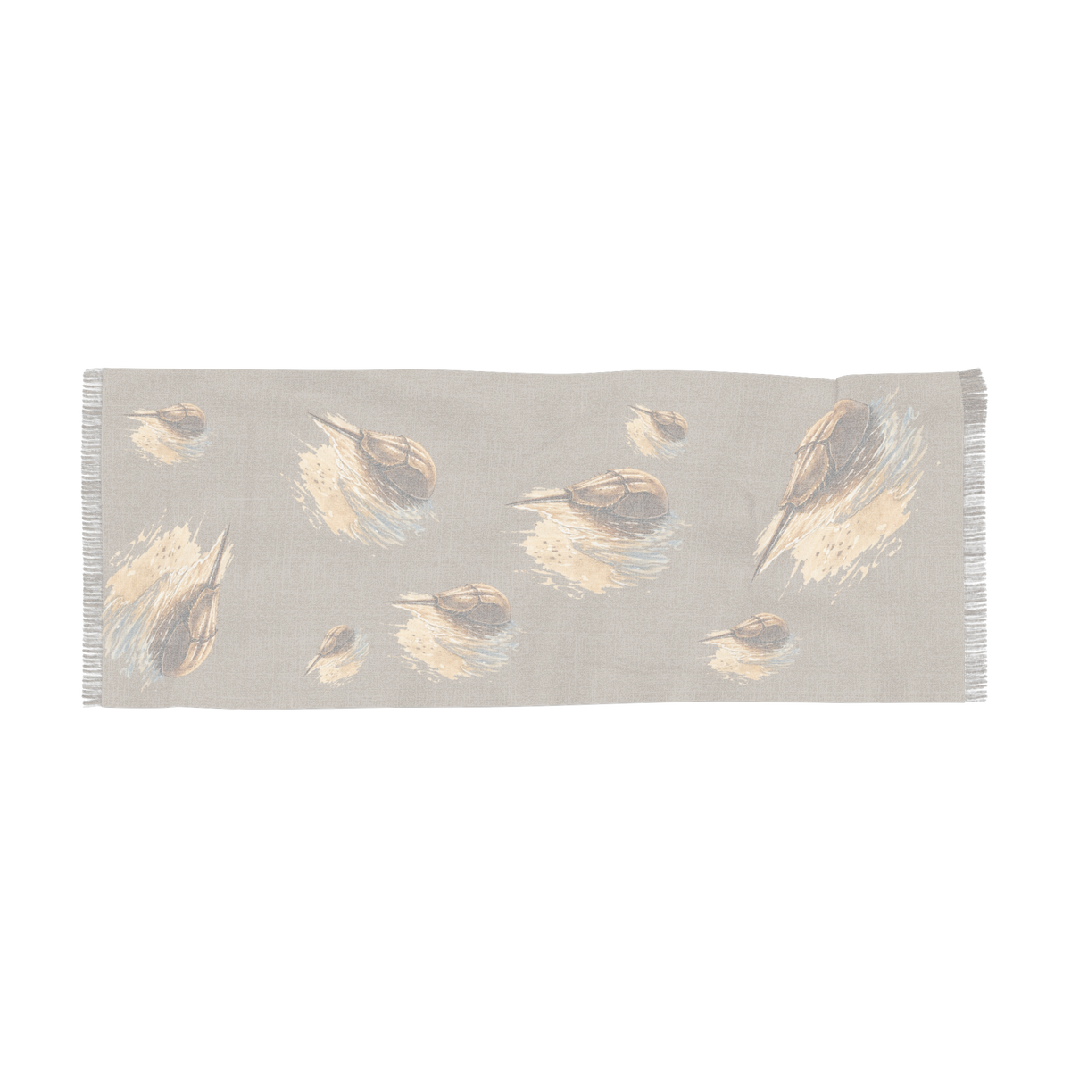 Remi Coastal Stillness wrap fabric detail with coastal blue and earth tones