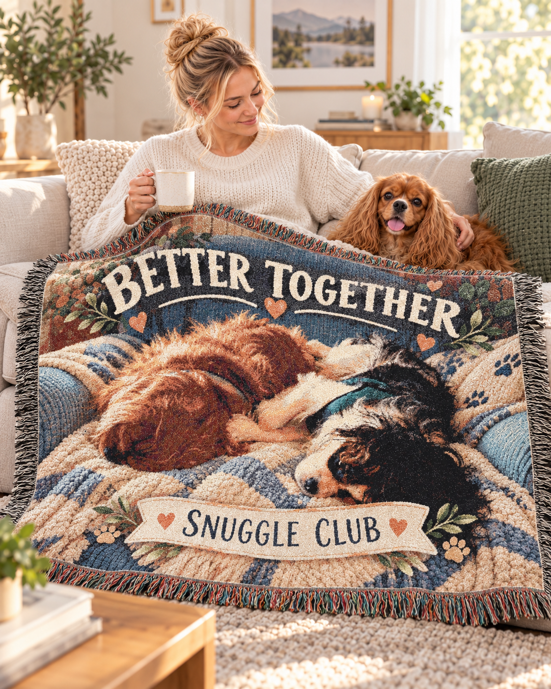 Better Together Sleeping Cavaliers Woven Blanket — Cavy Snuggle Club Throw