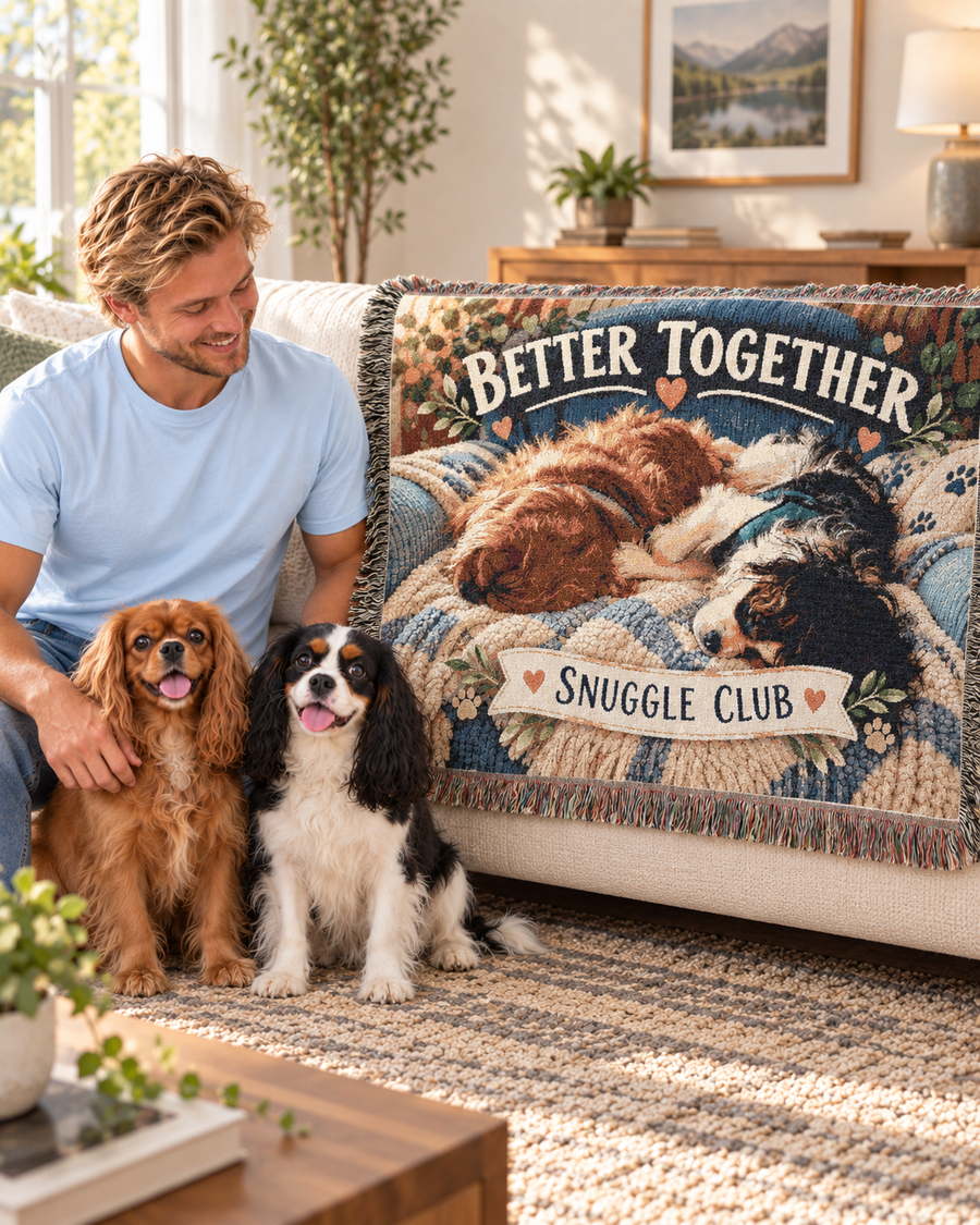 Better Together Sleeping Cavaliers Woven Blanket — Cavy Snuggle Club Throw